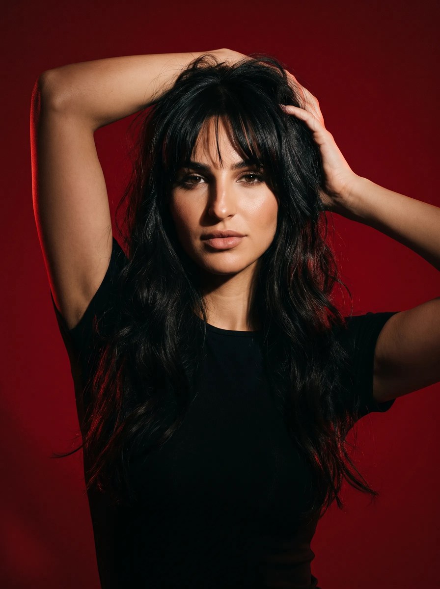 Red-Background Fashion Editorial Portrait output 1