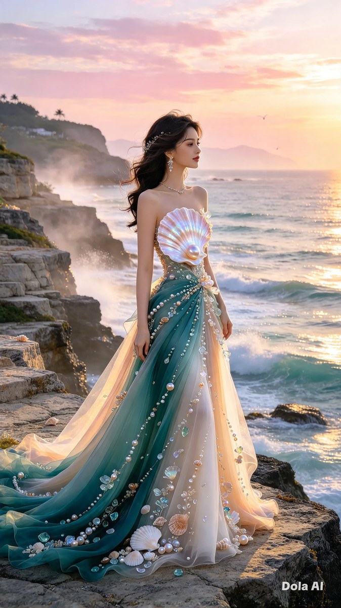 Pearlescent Gown on Ocean Cliffs at Dawn output 3