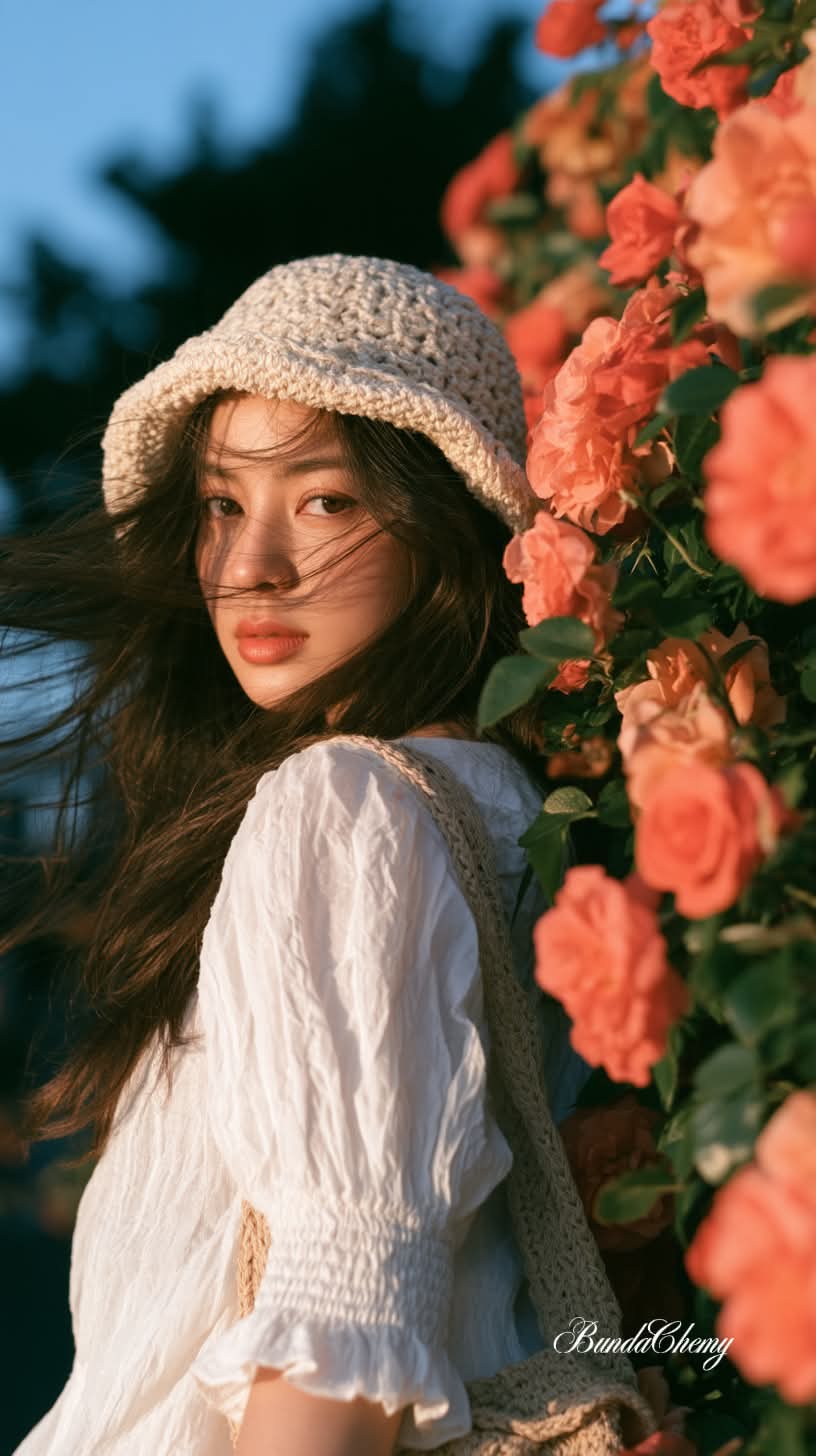 Golden-Hour Portrait Among Coral Roses output 2