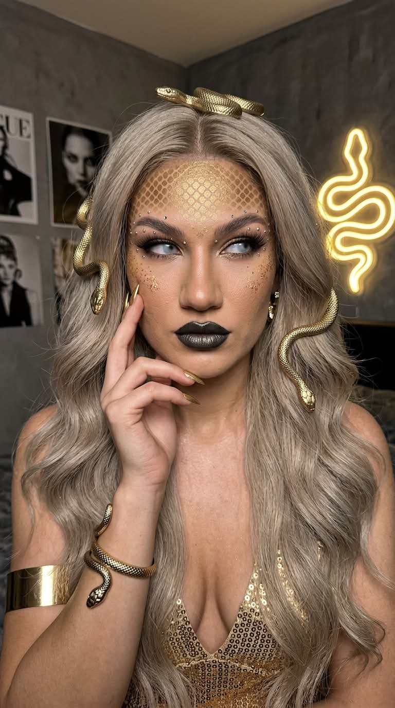 Photorealistic Medusa-Inspired Golden Snake Selfie output 3