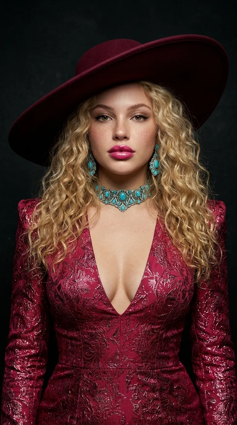 Burgundy Couture Fashion Editorial Portrait