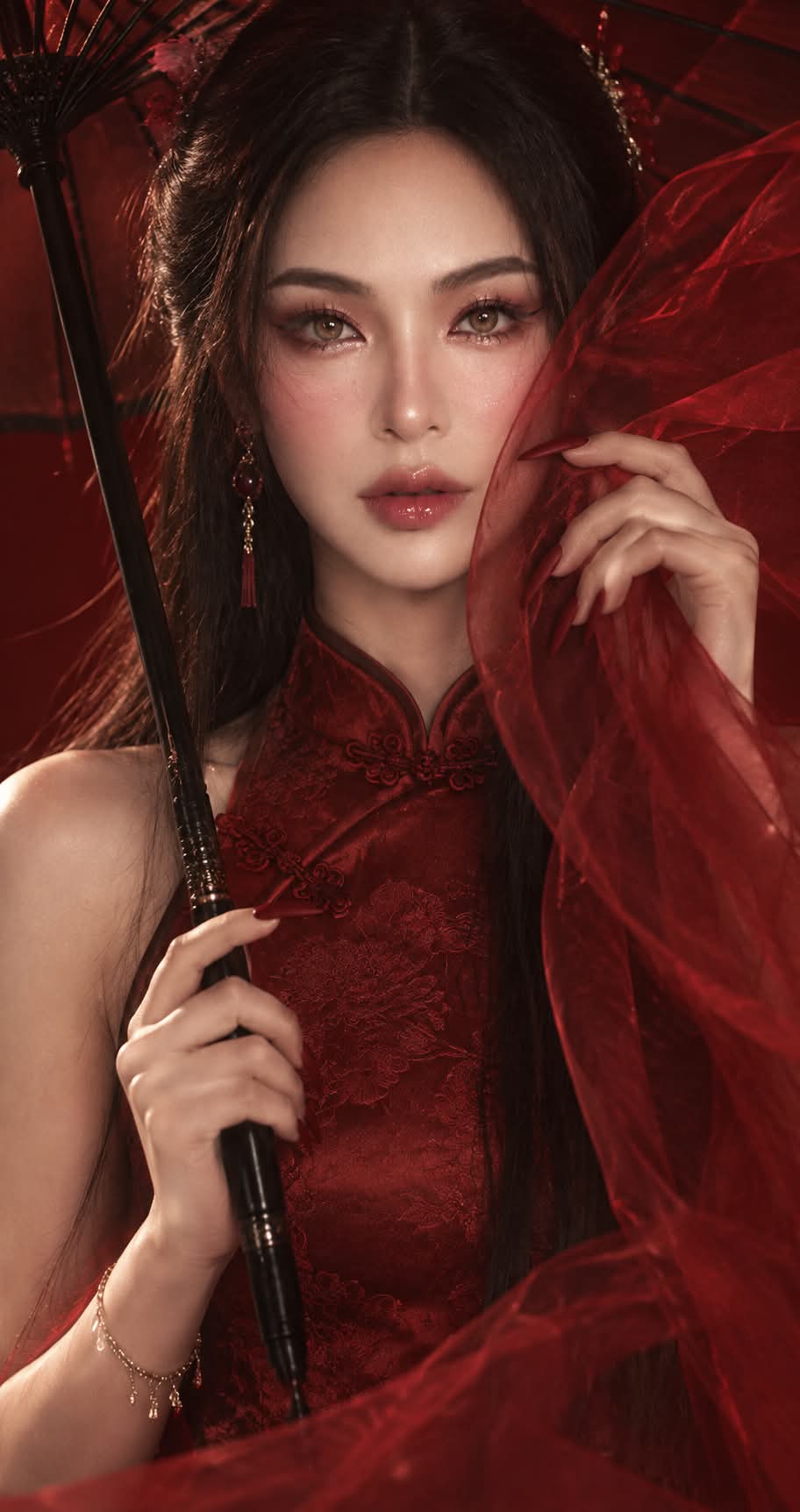 Dramatic Red Cheongsam Portrait