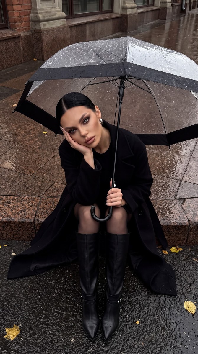 Rainy Evening Portrait Beneath a Transparent Umbrella