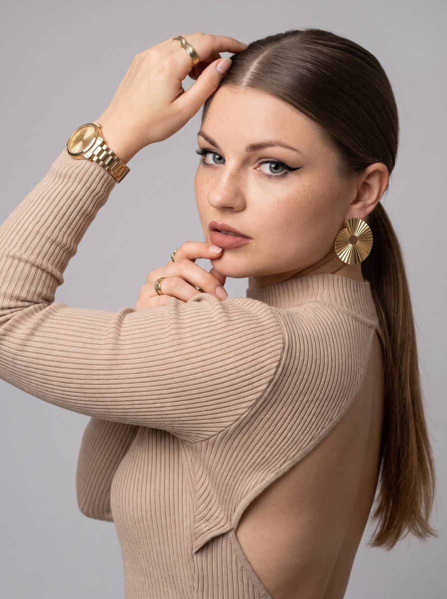 High-Fashion Studio Portrait with Preserved Facial Identity