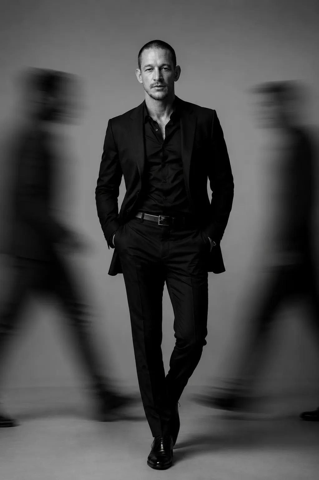 High-Fashion Portrait with Motion-Blurred Figures