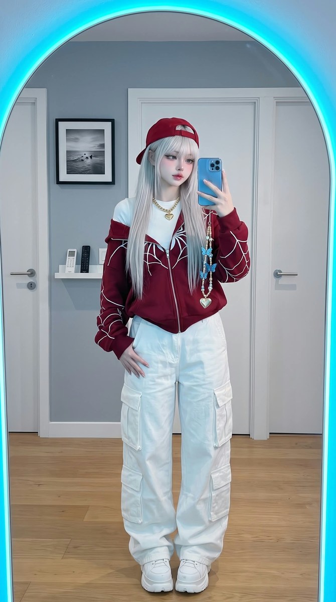 Y2K Mirror Selfie with Cyan Backlighting output 2