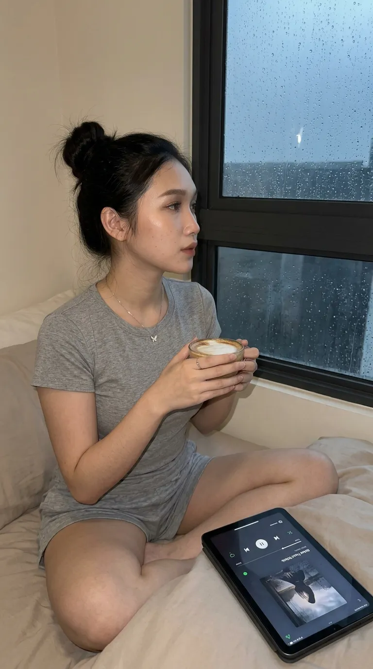 Rainy Bedroom Coffee Portrait with Spotify output 3