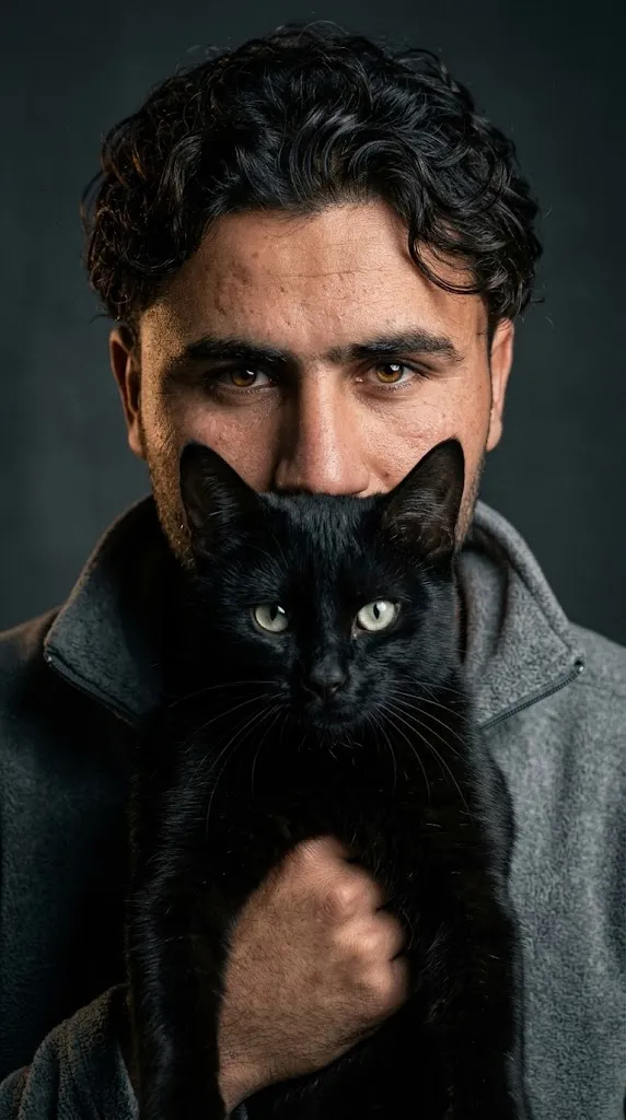 Identity-Preserved Cinematic Portrait with a Black Cat