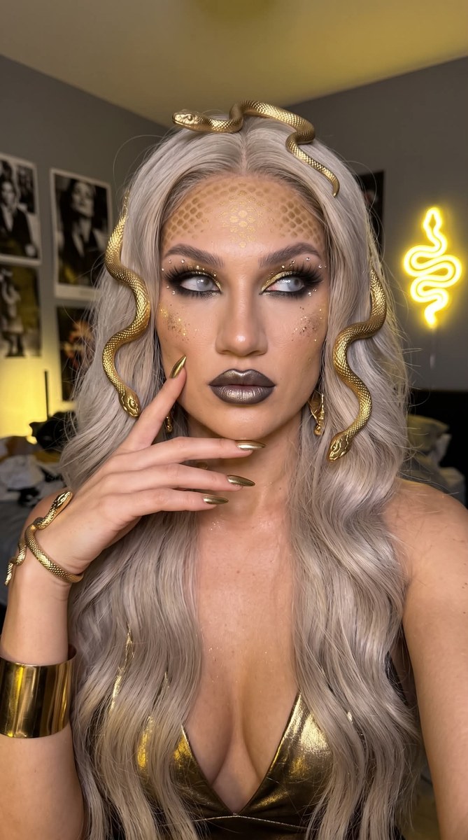 Photorealistic Medusa-Inspired Golden Snake Selfie output 2