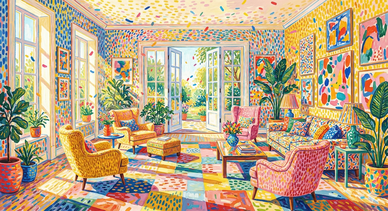 Vibrant Fauvist Style Sunlit Living Room Illustration output 2