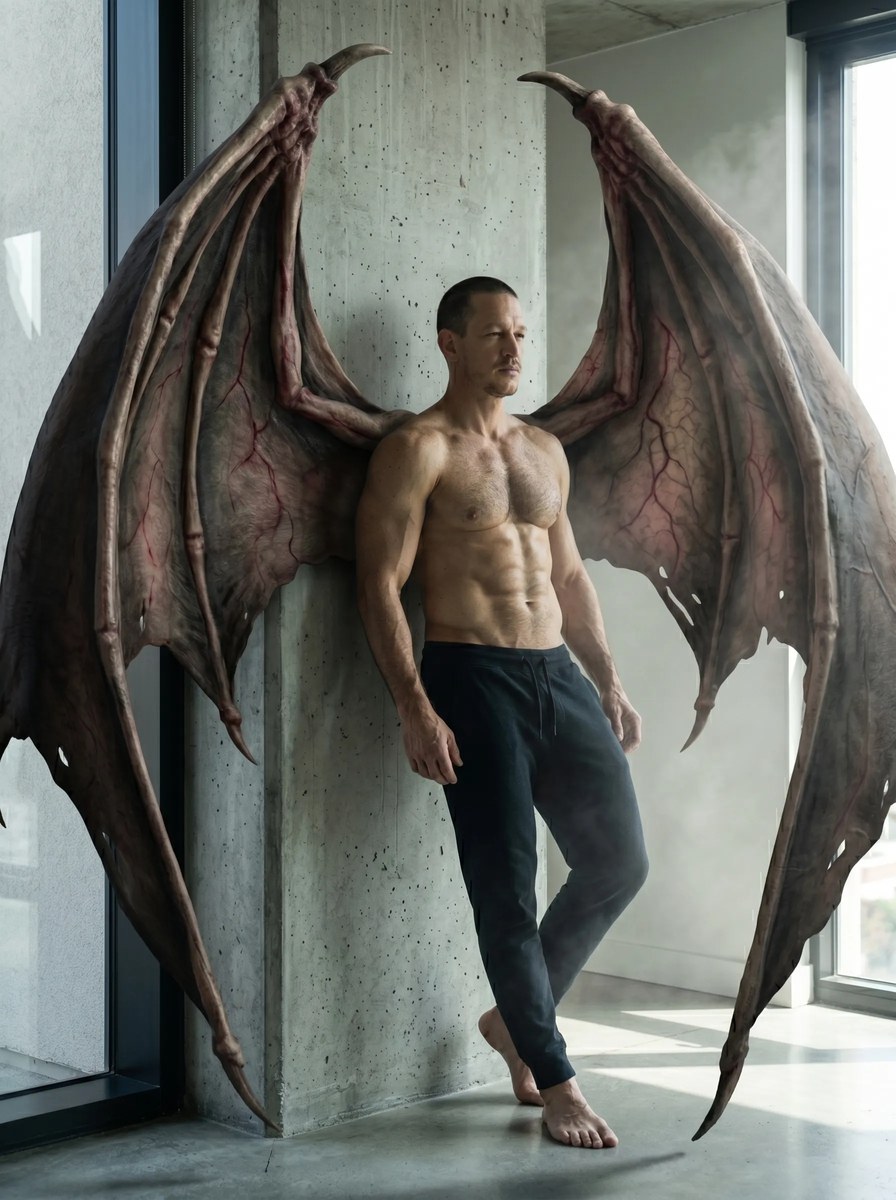 Cinematic Fallen Angel Portrait with Dominant Wings