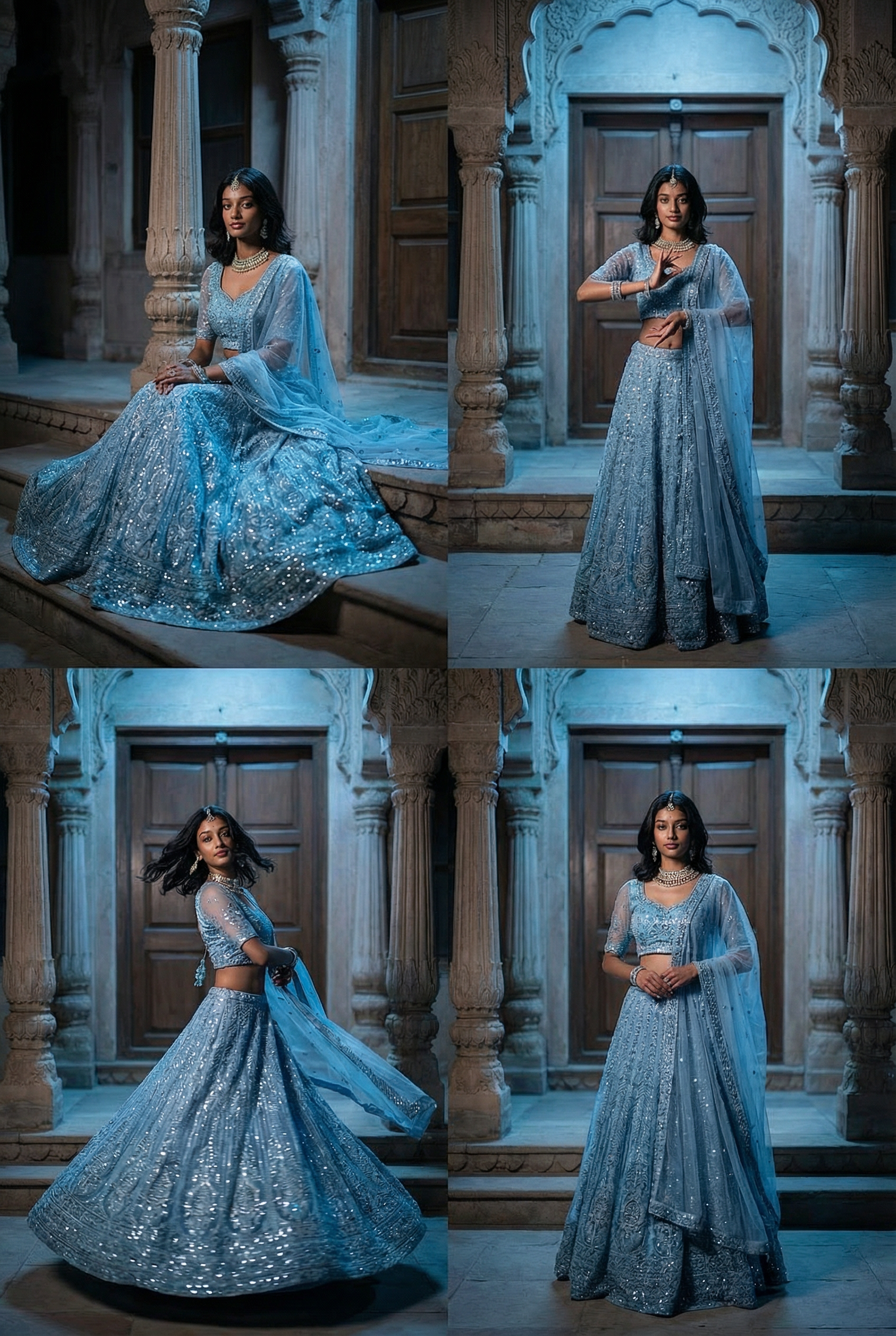 Cinematic Moonlit Palace Lehenga Photo Grid