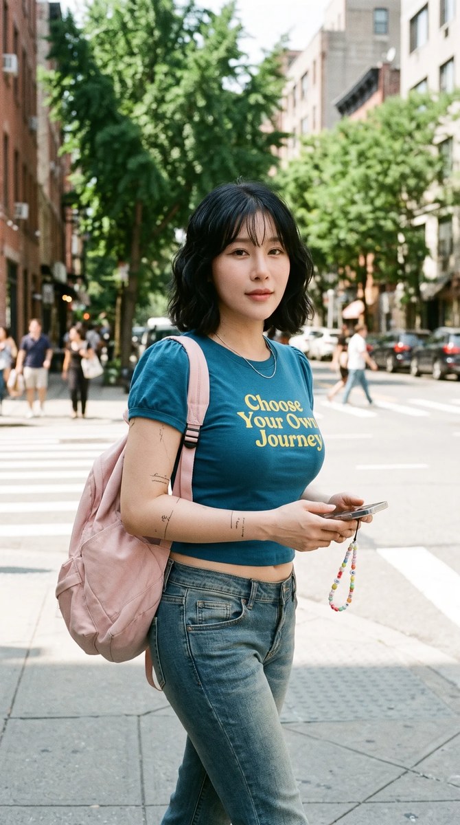 Y2K Street-Style Portrait at a City Crosswalk