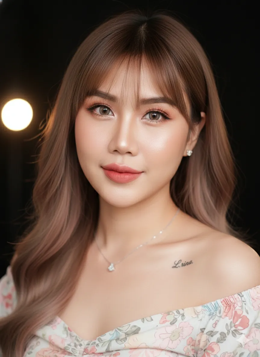 Soft Natural-Glam Portrait with Rose-Gold Hair output 1