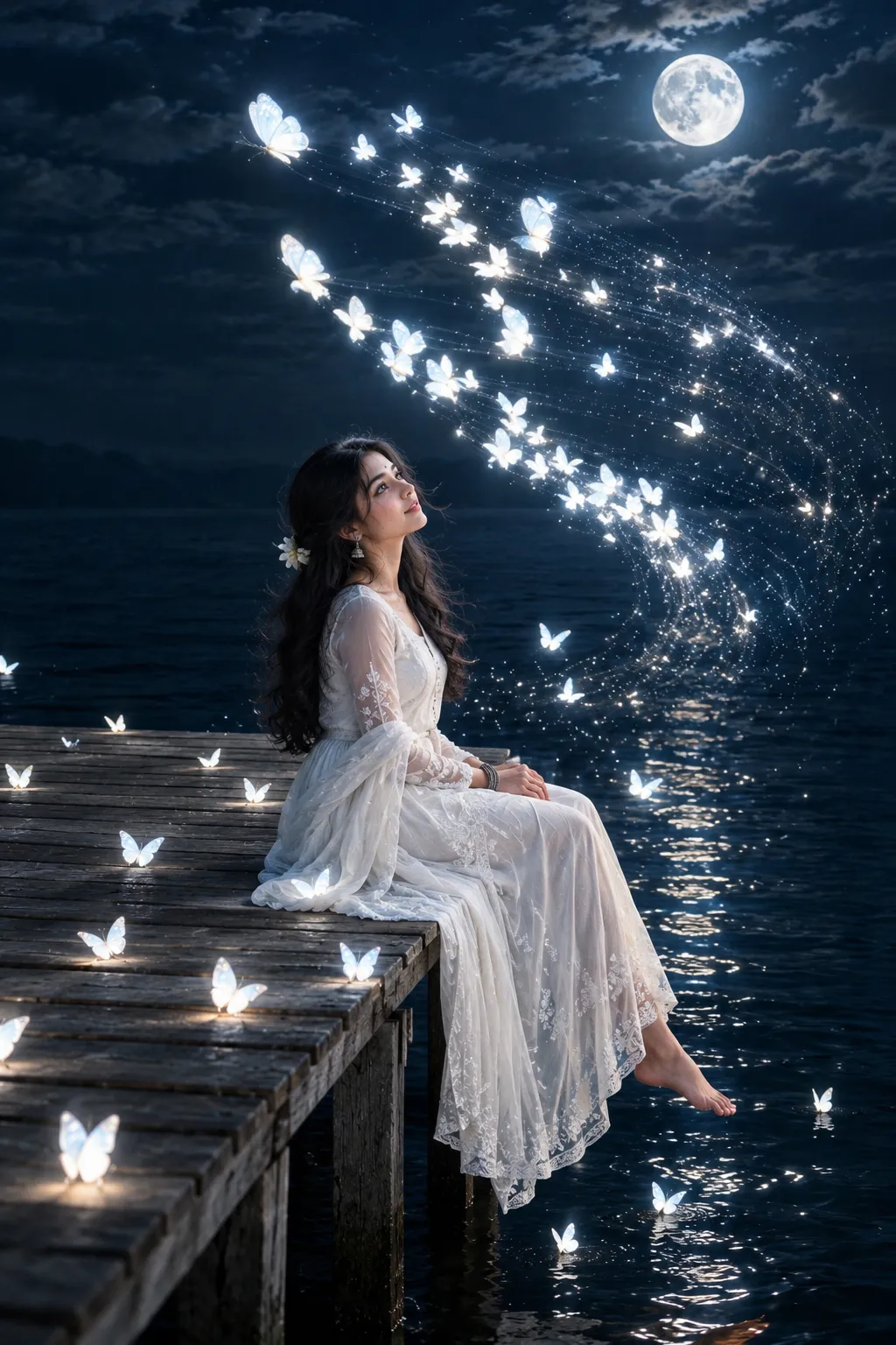 Moonlit Butterfly Portrait on a Dock