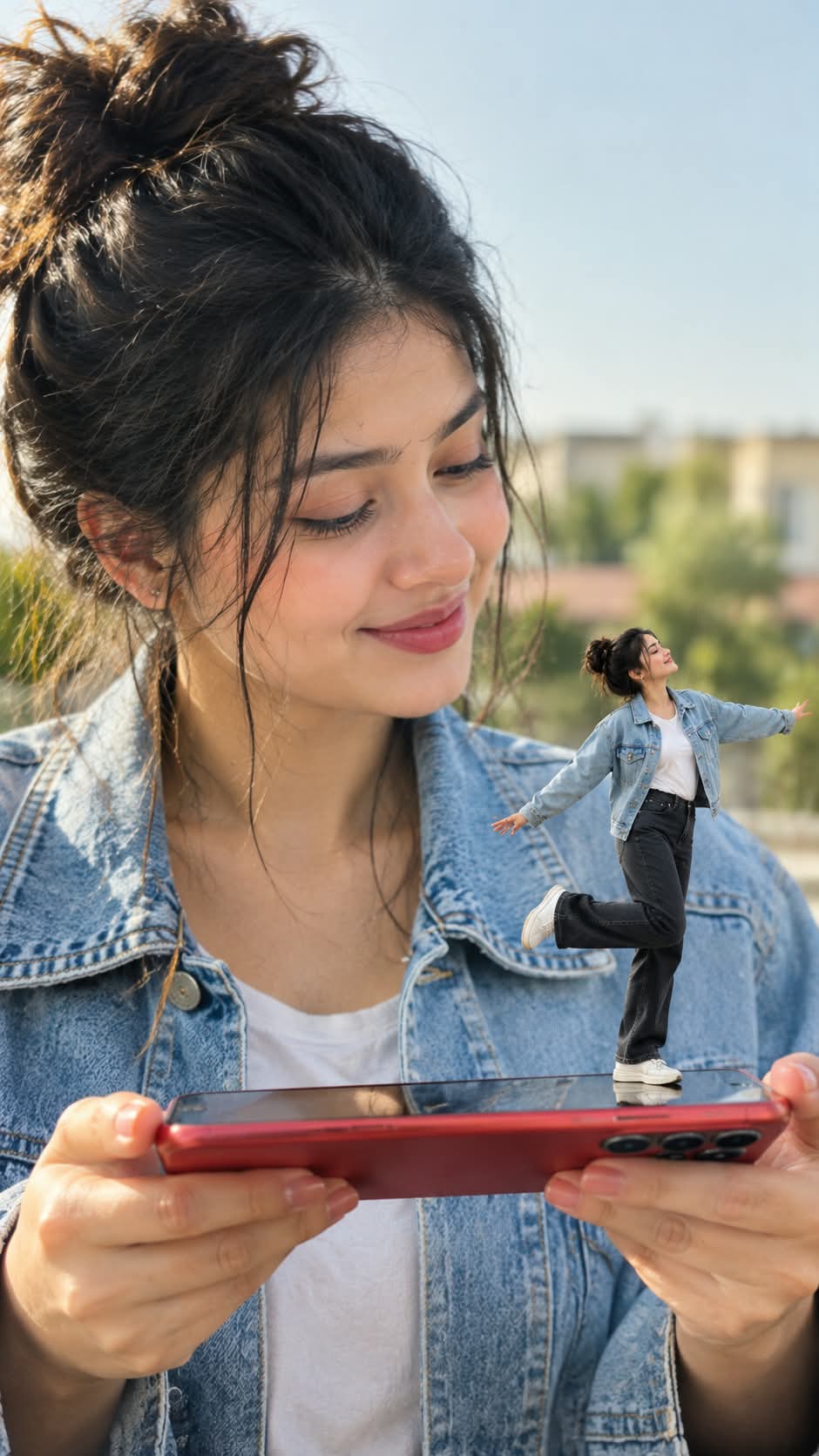 Giant and Miniature Woman on a Smartphone output 1