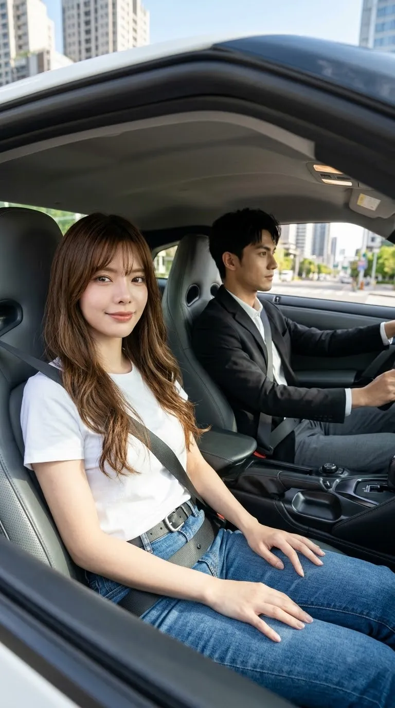 Photorealistic Couple in a Nissan GT-R