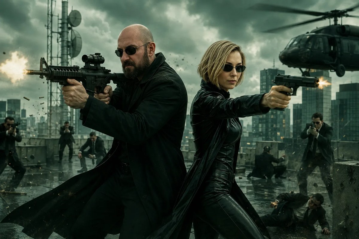 Matrix-Inspired Rooftop Action Duo output 1