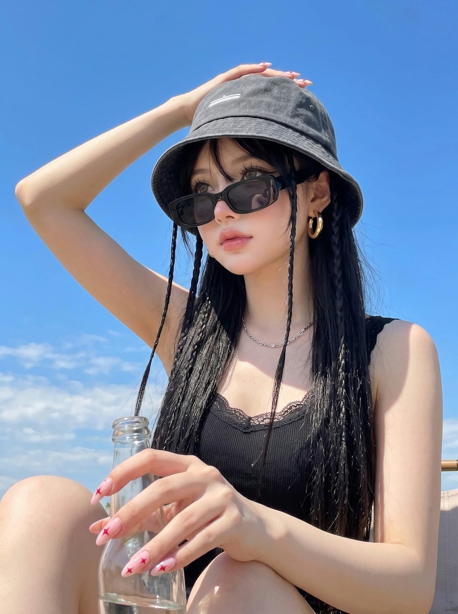 Low-Angle Sky Portrait with Micro-Braids output 4