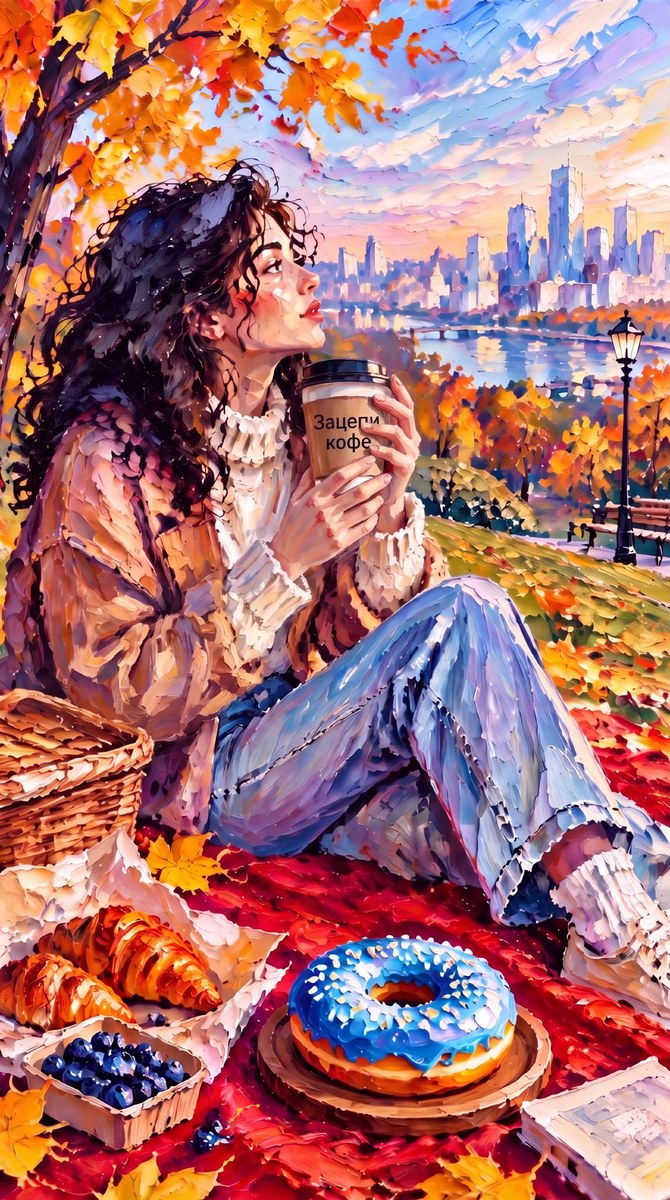 Autumn Coffee Picnic in Impasto Oil Paint