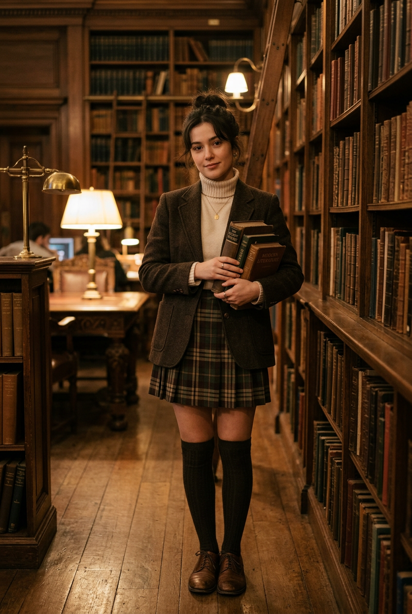 Dark Academia Portrait in a Classic Library