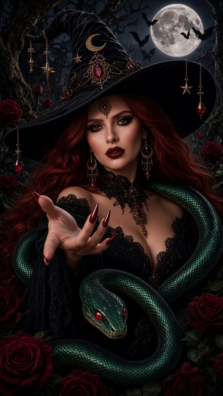 Gothic Witch with an Emerald Serpent