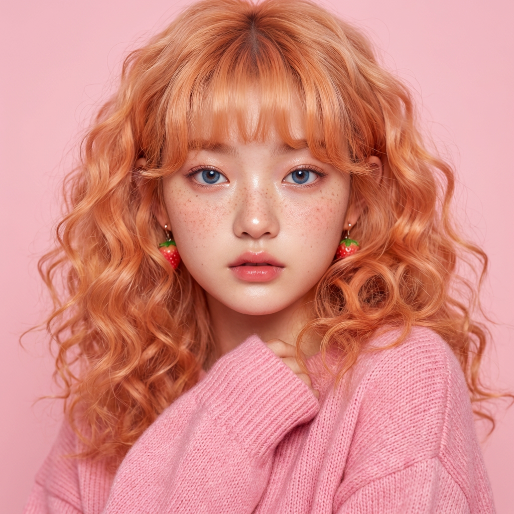 Dreamy Portrait of a Freckled Woman with Strawberry-Blonde Curls