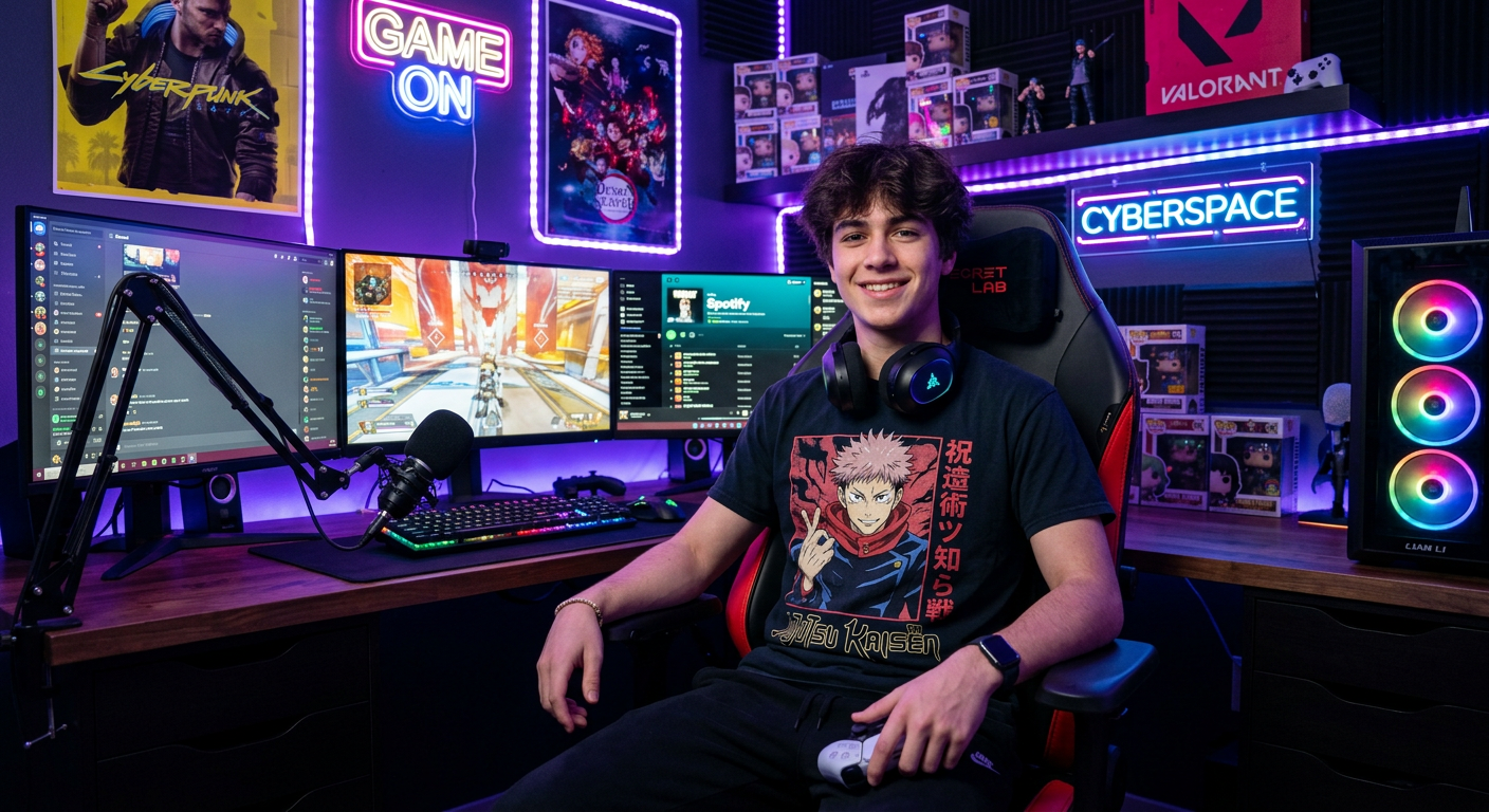 Cyberpunk Gaming Room Portrait of an 18-Year-Old Boy