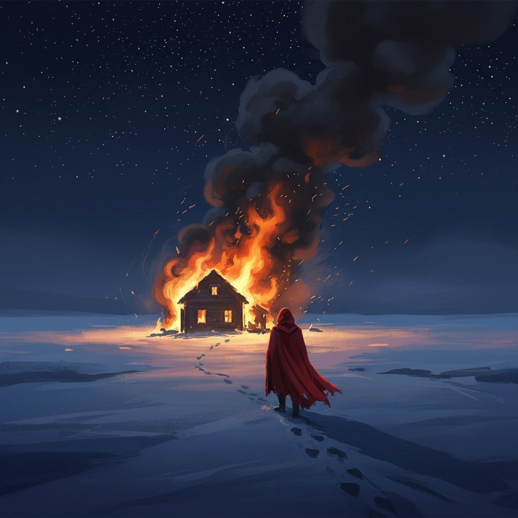 Dramatic Digital Painting of a Solitary Figure in a Snowy Landscape