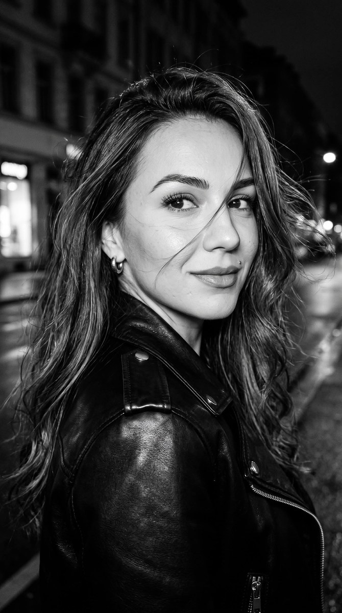 Cinematic Black-and-White Portrait of a Young Woman
