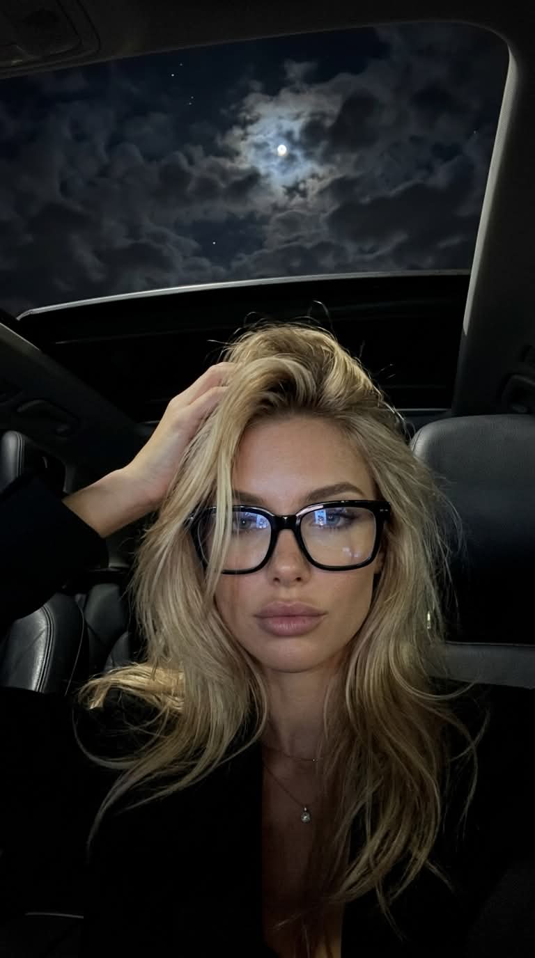 Moody Nighttime Car Selfie Under a Cloudy Moon