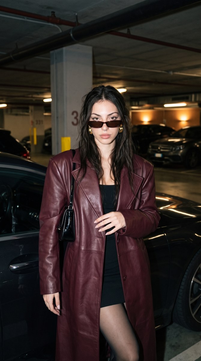 Burgundy Trench Paparazzi Portrait in a Milan Garage