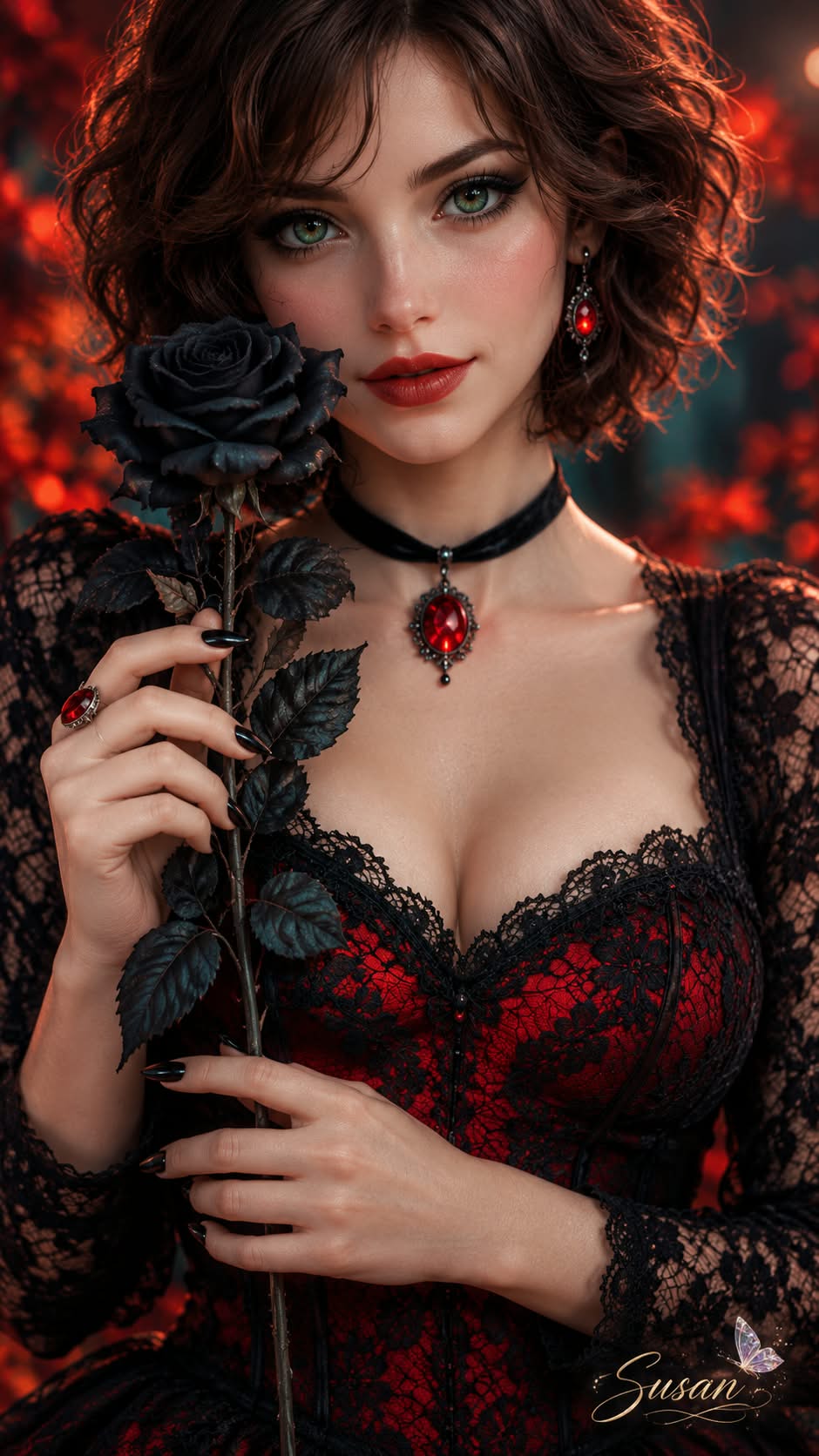 Gothic Portrait with a Midnight-Blue Rose output 2