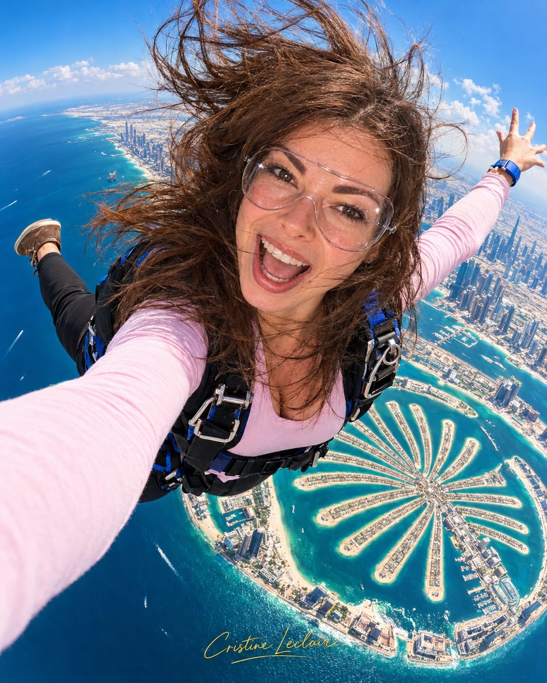Fisheye Skydiving Selfie Above Dubai