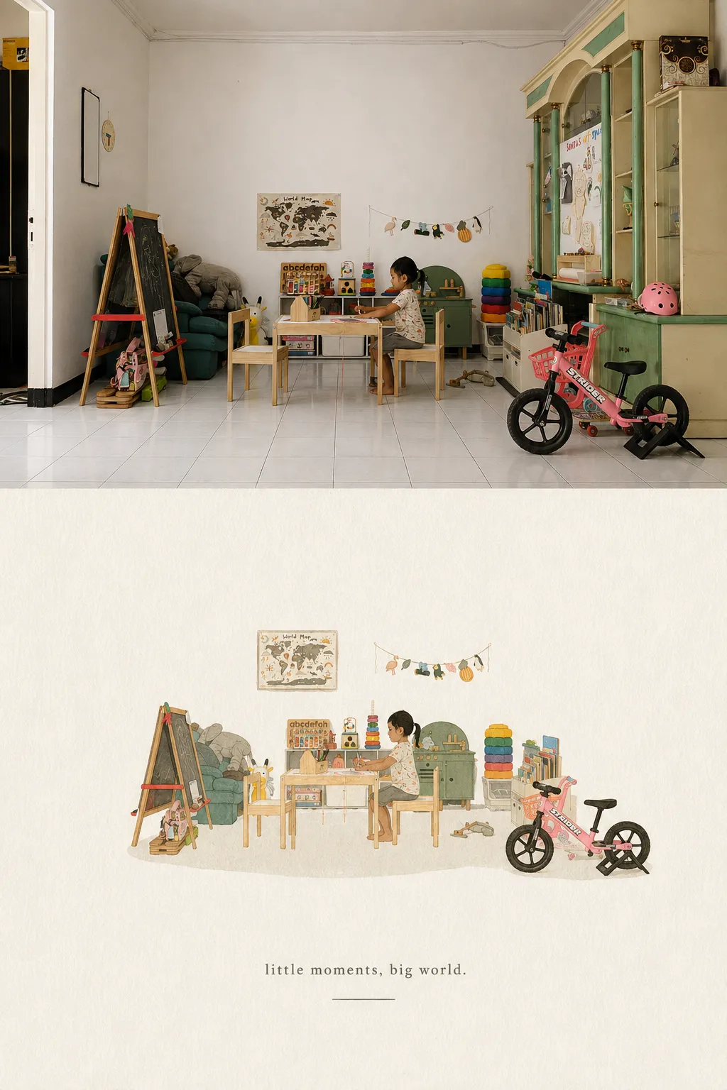 Photographic Editorial Poster with Handmade Paper Illustration