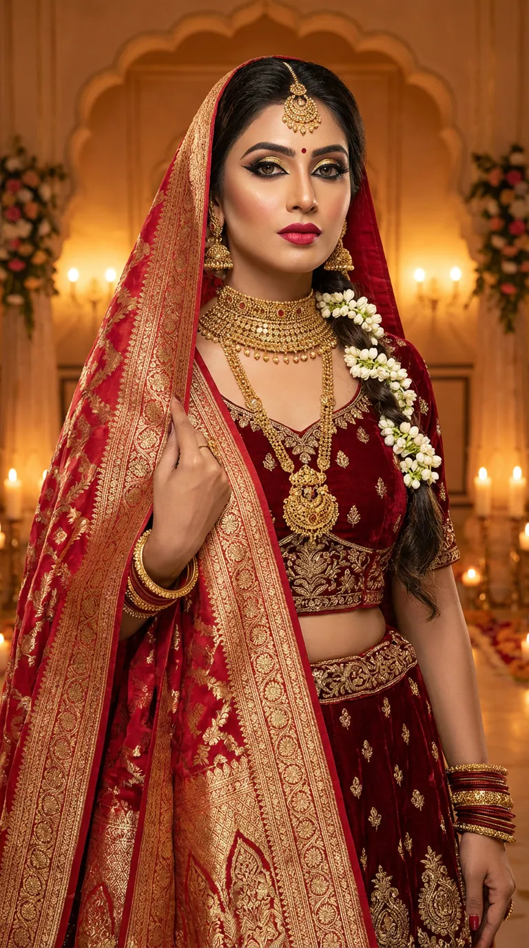 Transform a Photo into an Elegant Ivory-and-Maroon Wedding Guest Look
