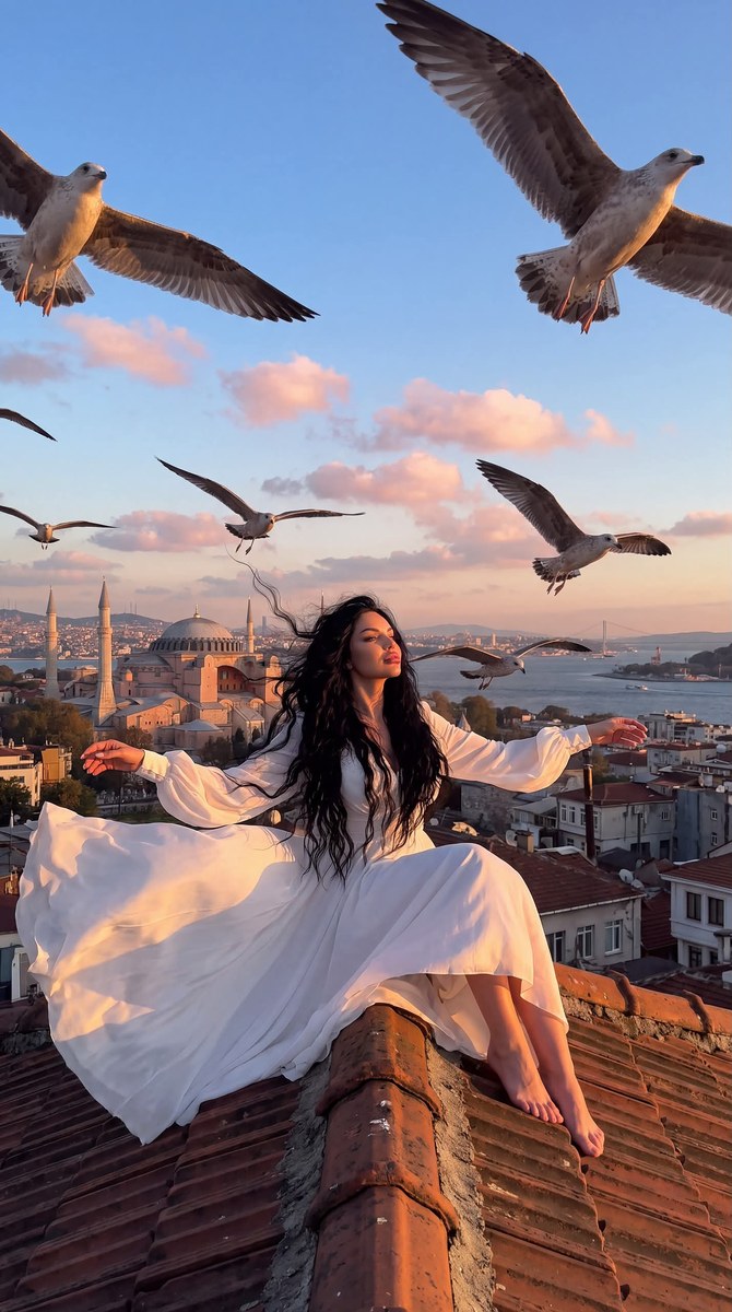 Cinematic Istanbul Rooftop Portrait with Seagulls output 2