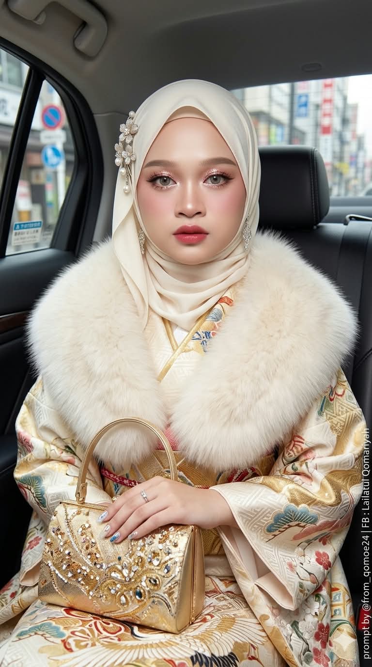 Young Woman in an Ivory Kimono in a Luxury Car output 2