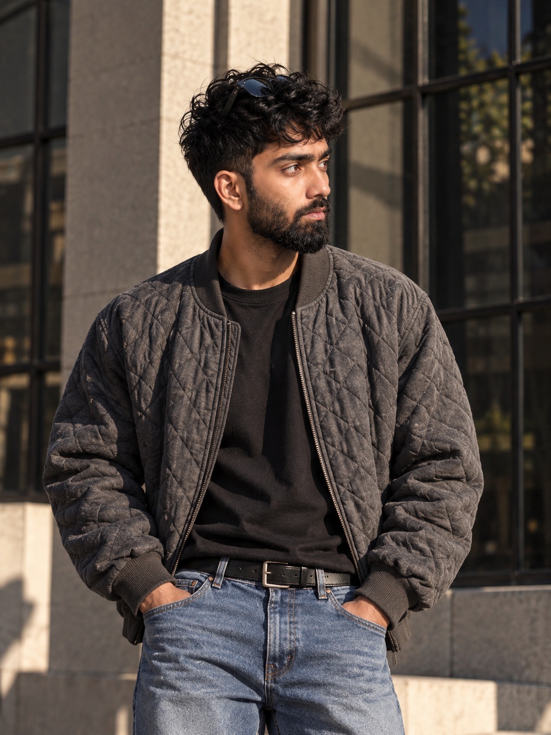 Charcoal Quilted Bomber Portrait