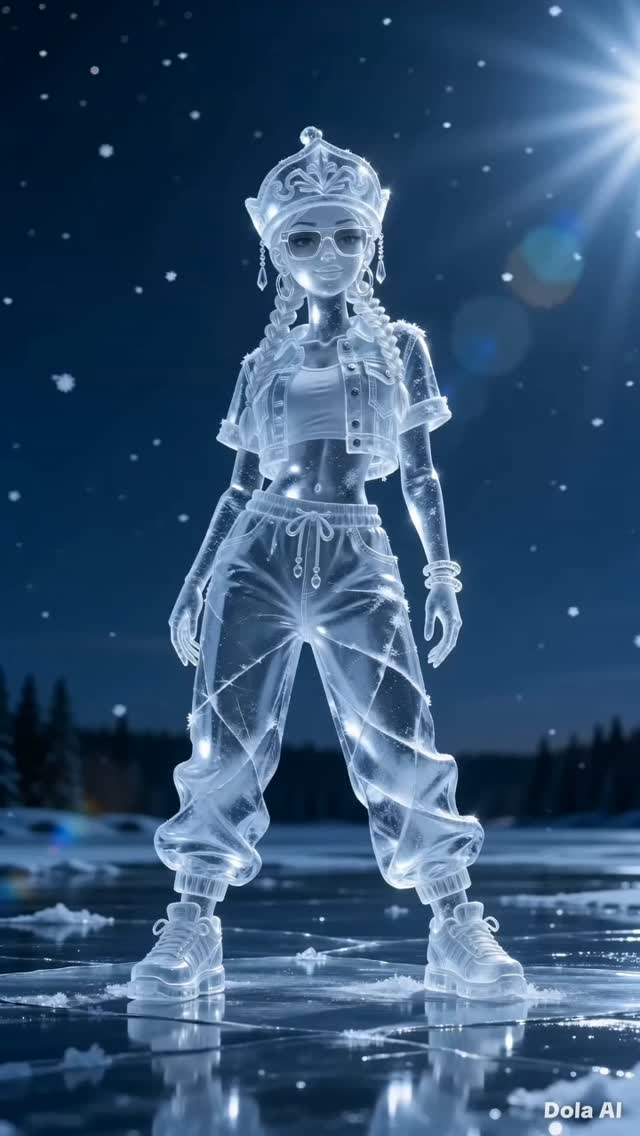 Dancing Ice Sculpture on a Frozen Lake