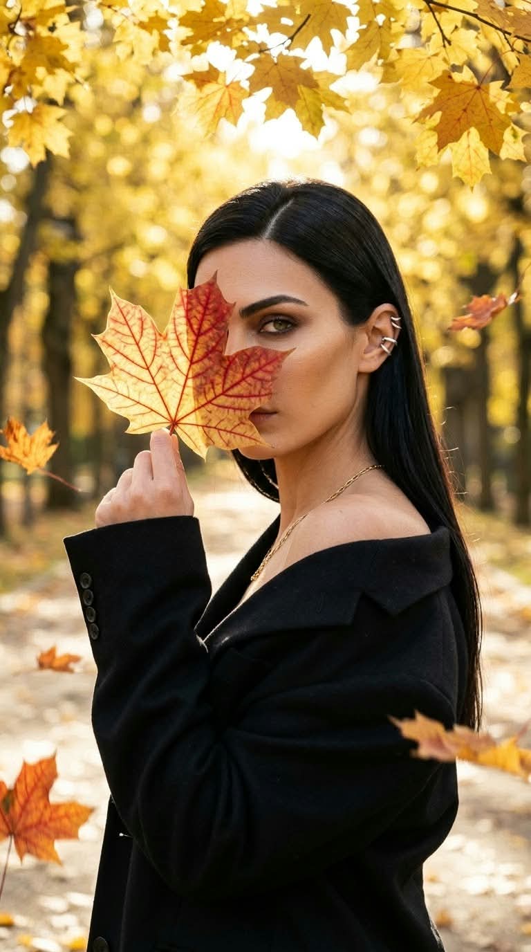 Autumn Editorial Portrait with a Maple Leaf output 2