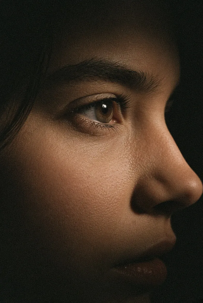 Dramatic Close-Up Portrait with Film Grain output 2