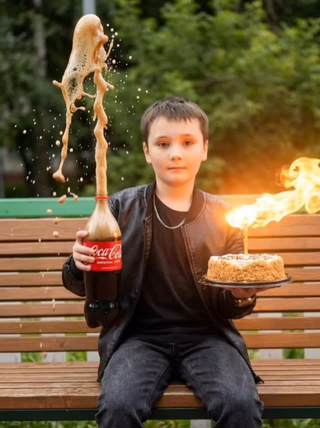 Cinematic Birthday Fire-and-Fountain Scene