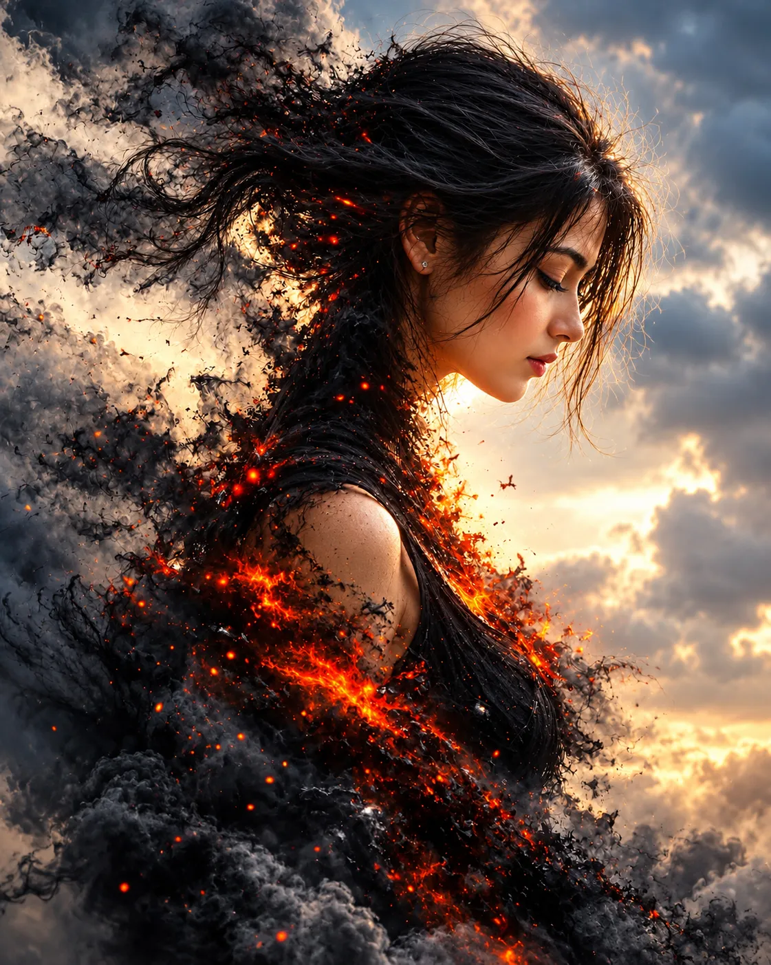 Surreal Portrait with Smoke and Embers