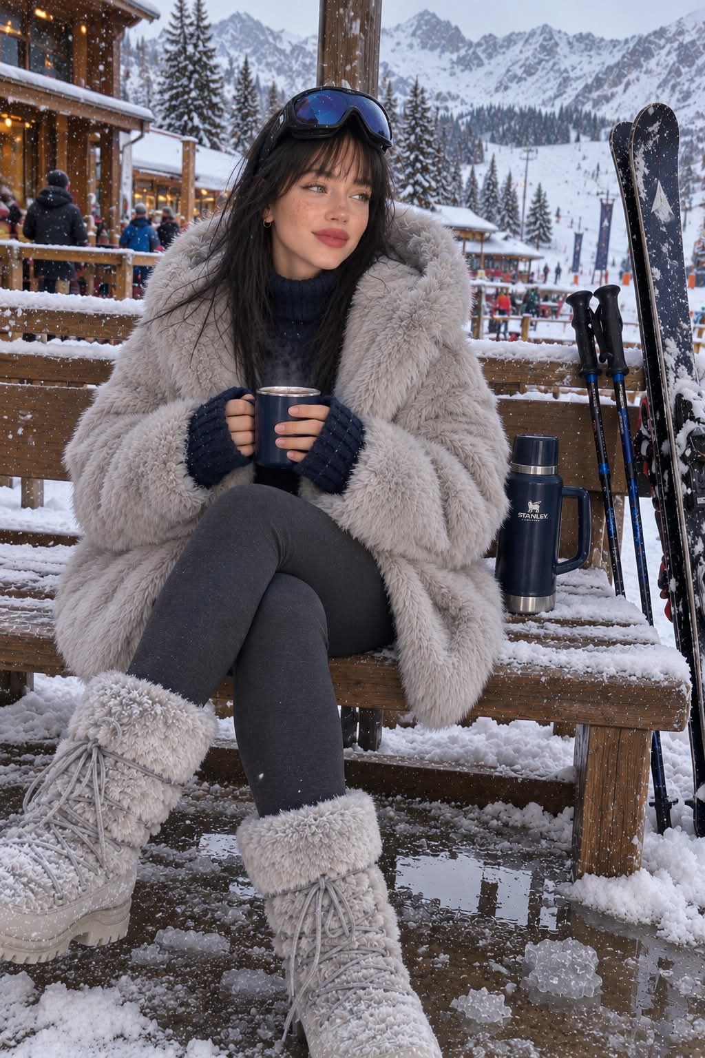 Candid Ski-Resort Portrait in Falling Snow