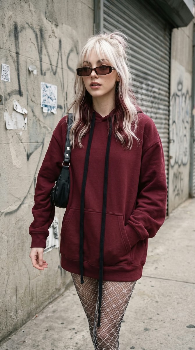 Burgundy Y2K Street-Style Portrait output 9