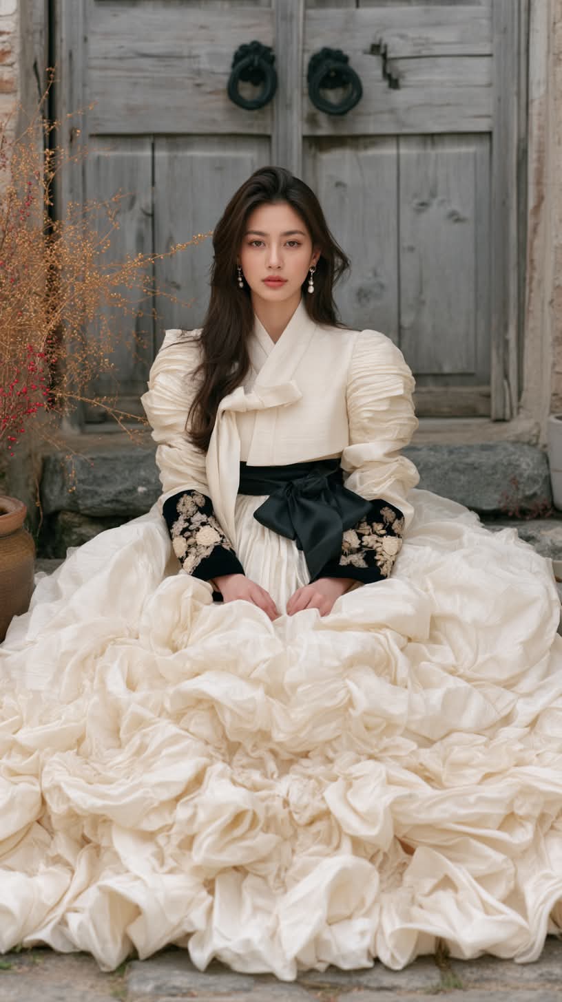 Hanbok-Inspired Ivory Ball Gown Editorial output 1