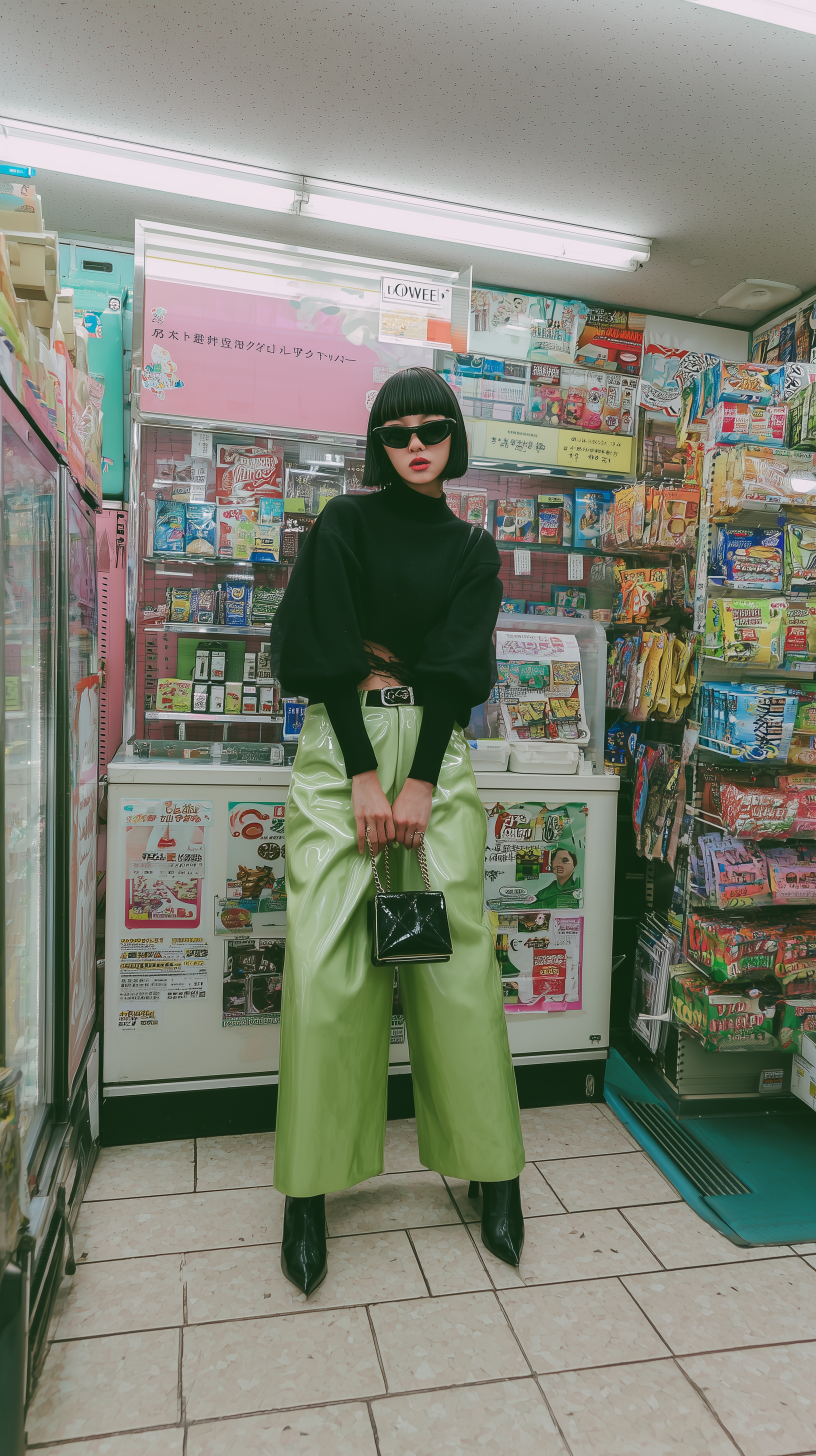 Vertical Street-Style Fashion Photo in a Japanese Convenience Store