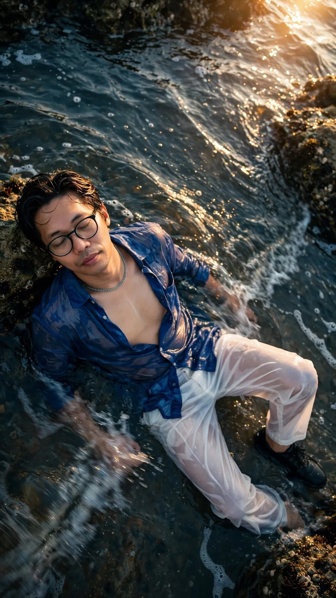 Young Man in Golden-Hour Surf