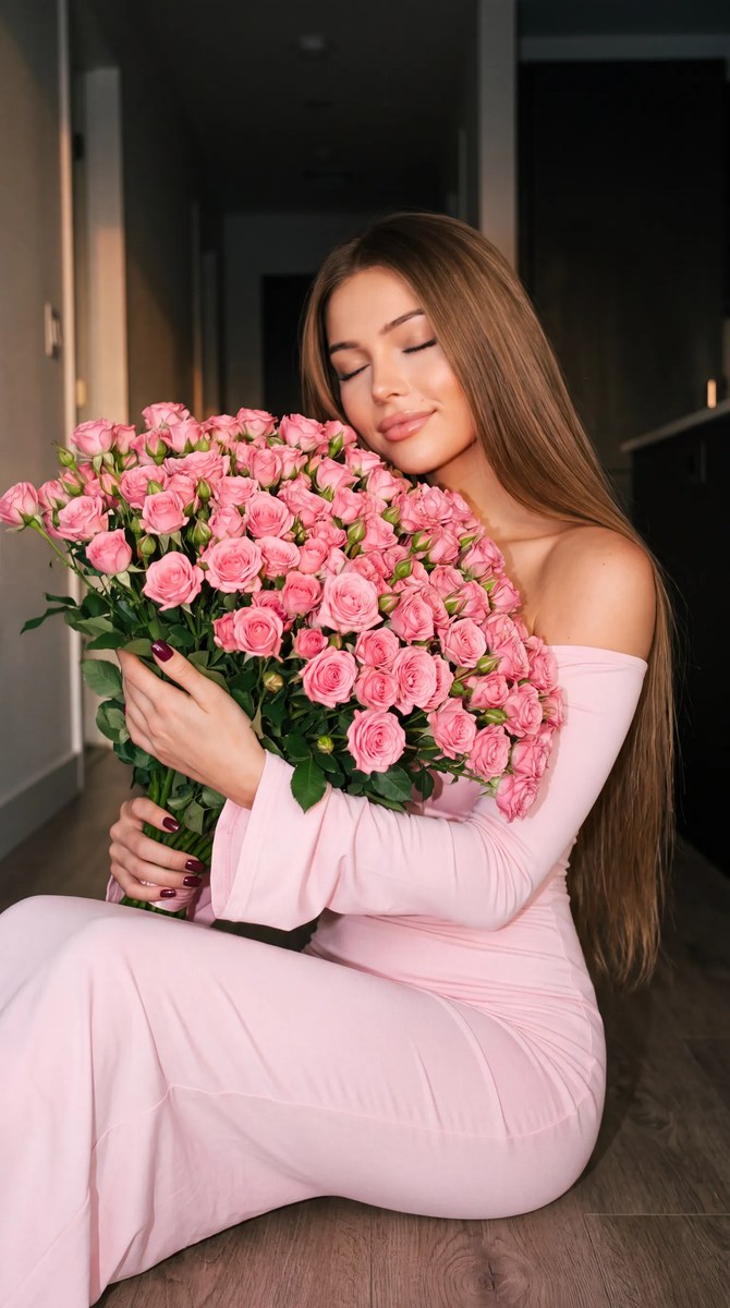 Vintage-Film Portrait with Pink Roses output 1